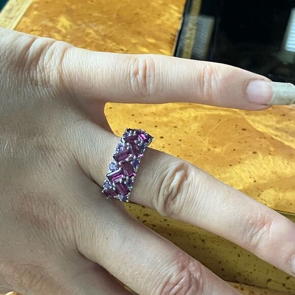 Natural Rhodolite Garnet Amethyst Sterling Silver Ring Size 7 - Picture 3 of 8